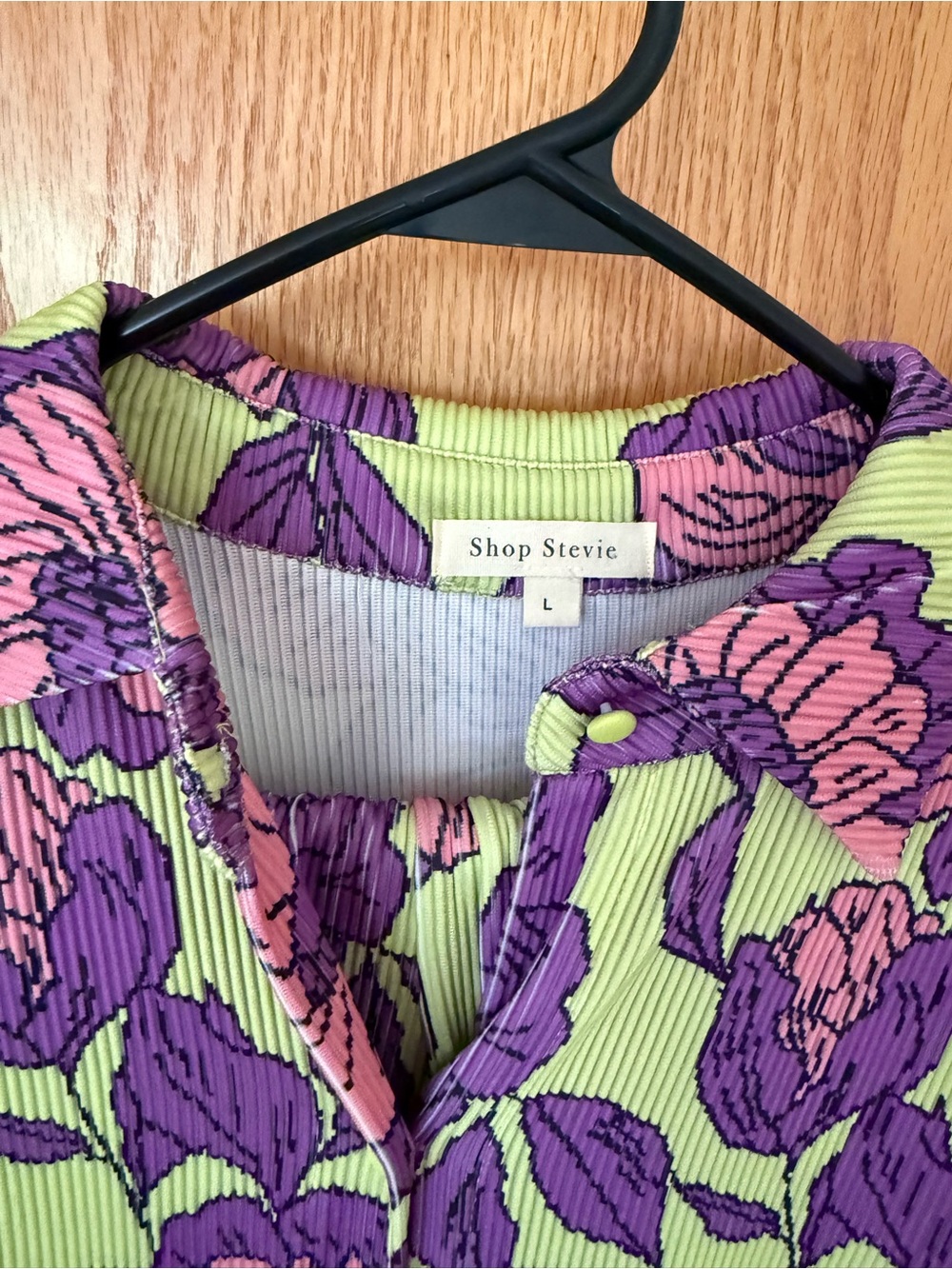 Shop Stevie Ribbed Floral Button-Up — Lime Green, Purple & Pink